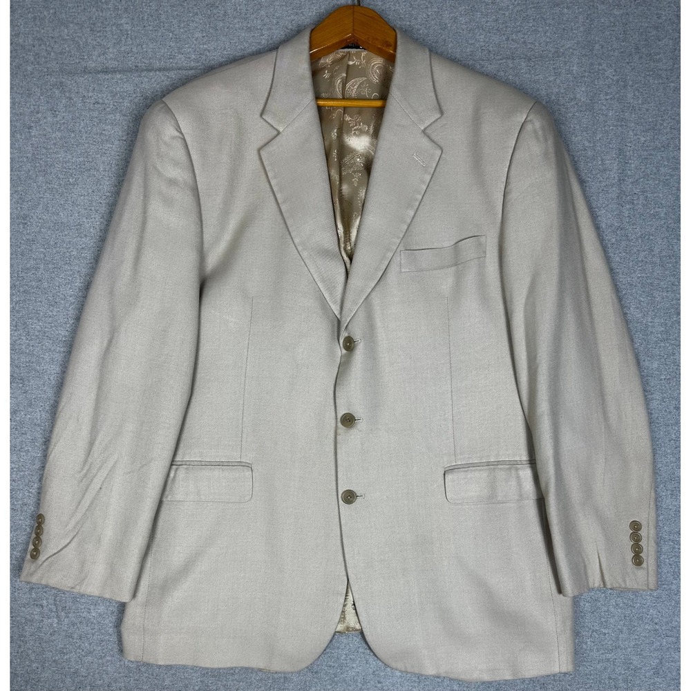 Ralph Lauren 100% Bamboo Blazer 46L Ivory 3-Button Paisley Lining Sport Coat